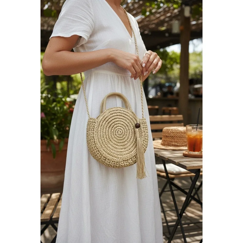 Solid & Striped Boho Beach Straw Crossbody Bag #296G